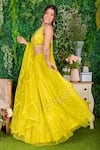 Buy_Ohaila Khan_Yellow Organza, Crepe Pearls, Lace Sukhmani Chevron Embroidered Lehenga Set _Online_at_Aza_Fashions