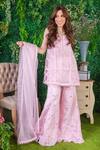 Buy_Ohaila Khan_Pink Chanderi, Organza, Crepe Maia Geometric Embroidered Kurta Sharara Set _Online_at_Aza_Fashions
