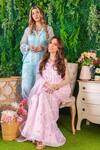 Ohaila Khan_Pink Chanderi, Organza, Crepe Maia Geometric Embroidered Kurta Sharara Set _at_Aza_Fashions