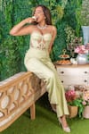 Ohaila Khan_Green Crepe Lace Sweetheart Neck Namita Embroidered Corset Jumpsuit _Online_at_Aza_Fashions