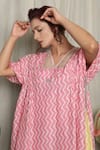 Falguni.Foram_Pink Dress Printed Gauze Linen And Slip Mal Chevron Kaftan  _Online_at_Aza_Fashions