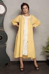 Falguni.Foram_Yellow Jacket Gauze Linen Printed And Applique Stripe & Dress Set  _Online_at_Aza_Fashions