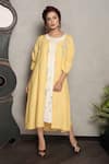 Buy_Falguni.Foram_Yellow Jacket Gauze Linen Printed And Applique Stripe & Dress Set  _Online_at_Aza_Fashions