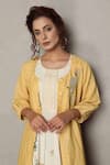 Shop_Falguni.Foram_Yellow Jacket Gauze Linen Printed And Applique Stripe & Dress Set  _Online_at_Aza_Fashions