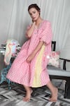 Falguni.Foram_Pink Dress Printed Gauze Linen And Slip Mal Chevron Kaftan  _at_Aza_Fashions