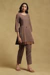 Buy_Ritu Kumar_Brown Yarn Dyed Cotton-earthy Printed Striped Round Kurta And Pant Set _Online_at_Aza_Fashions