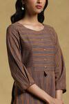 Shop_Ritu Kumar_Brown Yarn Dyed Cotton-earthy Printed Striped Round Kurta And Pant Set _Online_at_Aza_Fashions