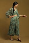 Buy_Ritu Kumar_Green Viscose Chiffon Printed Leafy V Neck Botanic Top And Palazzo Co-ord Set _Online_at_Aza_Fashions