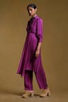 Ritu Kumar_Purple Viscose Dobby Textured Shirt Collar Kurta And Pant Set _Online_at_Aza_Fashions