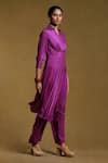 Buy_Ritu Kumar_Purple Viscose Dobby Textured Shirt Collar Kurta And Pant Set _Online_at_Aza_Fashions