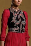 Ritu Kumar_Red Viscose Silk Embroidered Floral Dress Round Neck Crinkled With Jacket _at_Aza_Fashions