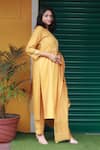 Buy_TINA EAPEN COLLECTIVE_Yellow Cotton Silk Woven Floral V Neck Kurta And Pant Set _Online_at_Aza_Fashions
