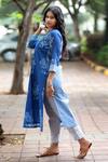 Buy_Tina Eapen Collective_Blue Cotton Floral V Neck Straight Kurta And Pant Set_Online_at_Aza_Fashions
