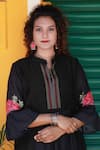 Shop_Tina Eapen Collective_Black Chanderi Silk Print Rose Bloom Stand Collar Kurta With Pant_Online_at_Aza_Fashions