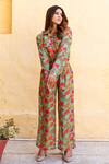 Gulabo Jaipur_Green Muslin Printed Floral Notched Pant Set _Online_at_Aza_Fashions