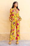 Gulabo Jaipur_Yellow Muslin Printed Floral Notched Shirt Pant Set _Online_at_Aza_Fashions