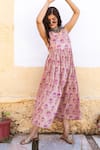 Shop_Gulabo Jaipur_Pink Cotton Coco Floral Print Sleeveless Dress_Online_at_Aza_Fashions