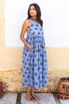 Gulabo Jaipur_Blue Cotton Coco Floral Print Sleeveless Dress_Online_at_Aza_Fashions