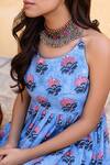 Gulabo Jaipur_Blue Cotton Coco Floral Print Sleeveless Dress_at_Aza_Fashions