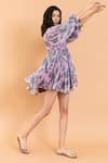 Aroop Shop India_Purple Chiffon Open Neck Katherine Aster Print Dress _Online_at_Aza_Fashions
