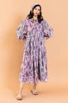 Shop_AROOP SHOP INDIA_Purple Recycled Chiffon Printed Aster Tie-up Kate Dress _Online_at_Aza_Fashions