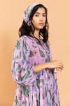 AROOP SHOP INDIA_Purple Recycled Chiffon Printed Aster Tie-up Kate Dress _at_Aza_Fashions