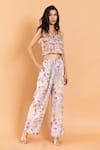 Buy_Aroop Shop India_Pink Chiffon Ruffles Square Neck Voila Printed Pant Set _Online_at_Aza_Fashions