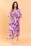 Aroop Shop India_Multi Color Chiffon V-neck Zayna V Printed Dress _Online_at_Aza_Fashions