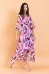 Buy_Aroop Shop India_Multi Color Chiffon V-neck Zayna V Printed Dress _Online_at_Aza_Fashions