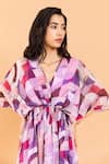 Shop_Aroop Shop India_Multi Color Chiffon V-neck Zayna V Printed Dress _Online_at_Aza_Fashions