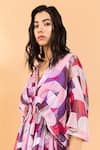 Aroop Shop India_Multi Color Chiffon V-neck Zayna V Printed Dress _at_Aza_Fashions