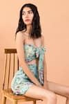 Aroop Shop India_Green Chiffon Sweetheart Neck Kay Catmint Print Shorts Set _Online