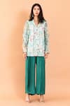 AROOP SHOP INDIA_Green Recycled Chiffon Printed Catmint Mandarin Amberlyn Shirt And Pant Set _Online_at_Aza_Fashions