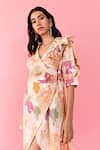 Aroop Shop India_Peach Cotton Rylee Organic Printed Dress _at_Aza_Fashions