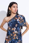 Shop_Aroop Shop India_Blue Cotton, Silk Asymmetric Keke Lupine Print Dress _Online_at_Aza_Fashions