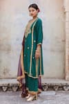 Buy_Gulabo Jaipur_Green Muslin, Organza Zari, Embroidery Split V-neck Roop Zardozi Hand Kurta Set _Online_at_Aza_Fashions