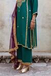 Shop_Gulabo Jaipur_Green Muslin, Organza Zari, Embroidery Split V-neck Roop Zardozi Hand Kurta Set _Online_at_Aza_Fashions