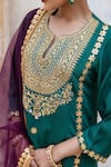 Gulabo Jaipur_Green Muslin, Organza Zari, Embroidery Split V-neck Roop Zardozi Hand Kurta Set _at_Aza_Fashions