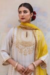 Gulabo Jaipur_Off White Hand Embroidered Zardozi Work Notched Roop Kurta Pant Set _Online_at_Aza_Fashions