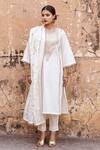 Gulabo Jaipur White Cotton Embroidery, Lace Round Neck Emira Zardozi Hand Kurta Set at Aza Fashions Gulabo Jaipur_White Cotton Embroidery, Lace Round Neck Emira Zardozi Hand Kurta Set _at_Aza_Fashions