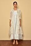 Buy_Khwaab by Sanjana Lakhani_Silver Cotton Silk Kurta And Jacket Set_Online_at_Aza_Fashions