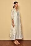 Shop_Khwaab by Sanjana Lakhani_Silver Cotton Silk Kurta And Jacket Set_Online_at_Aza_Fashions