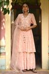 Buy_Rekha Agra_Pink Crinkled Cotton Satin V Neck Printed Anarkali Set _at_Aza_Fashions
