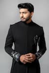 Shop_Paarsh_Black Sherwani Jacquard Kurta Silk Trousers Suiting And Set _Online_at_Aza_Fashions