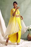 Buy_Priyanka Jain_Yellow Cape Organza V Neck And Draped Skirt Set _at_Aza_Fashions