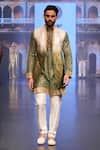 Soniya G_Green Silk Blend Foil Jacket Kurta Set _Online_at_Aza_Fashions