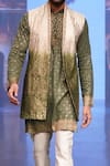 Soniya G_Green Silk Blend Foil Jacket Kurta Set _at_Aza_Fashions