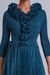 Scarlet Sage_Blue 100% Polyester Ruffle Abigail Pleated Dress_at_Aza_Fashions