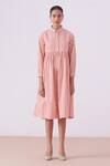 Buy_The Summer House_Cream Organic Cotton Poplin Alisa Checkered Print Dress_Online_at_Aza_Fashions