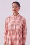 The Summer House_Cream Organic Cotton Poplin Alisa Checkered Print Dress_at_Aza_Fashions